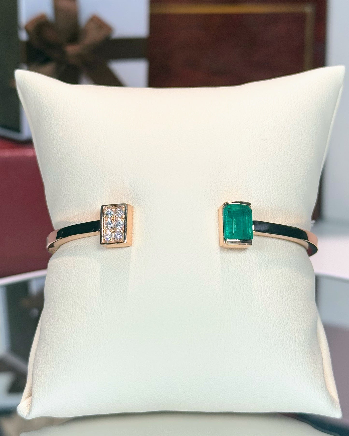 Emerald Open Cuff 14k Rose Gold Bangle