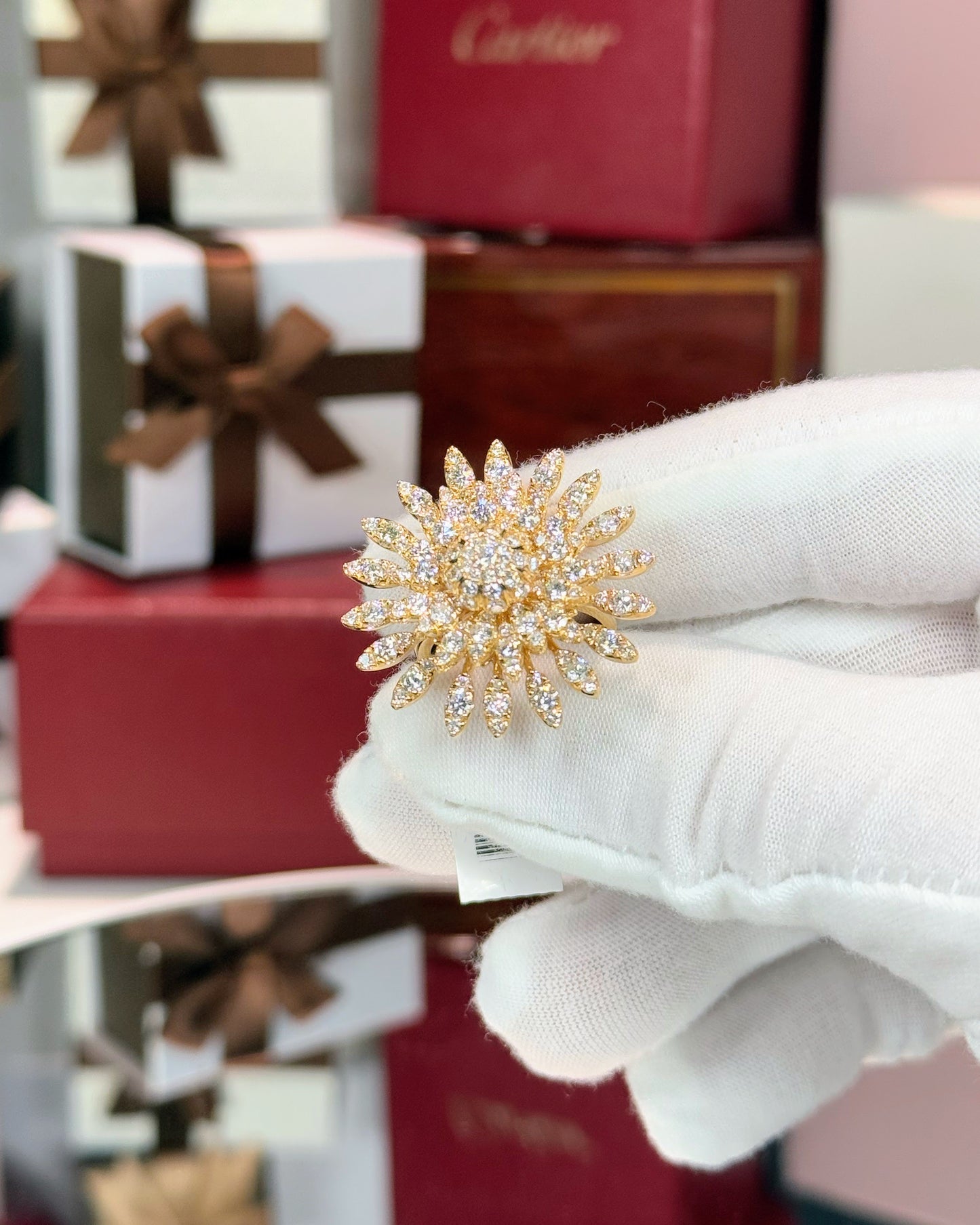 14k Yellow Gold Sunflower Diamond Ring