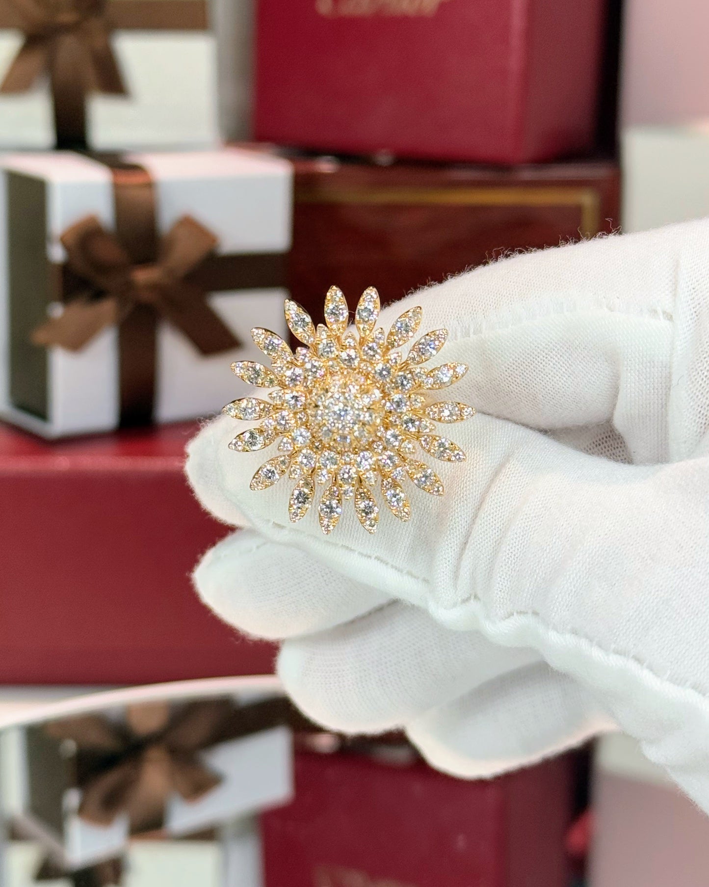 14k Yellow Gold Sunflower Diamond Ring