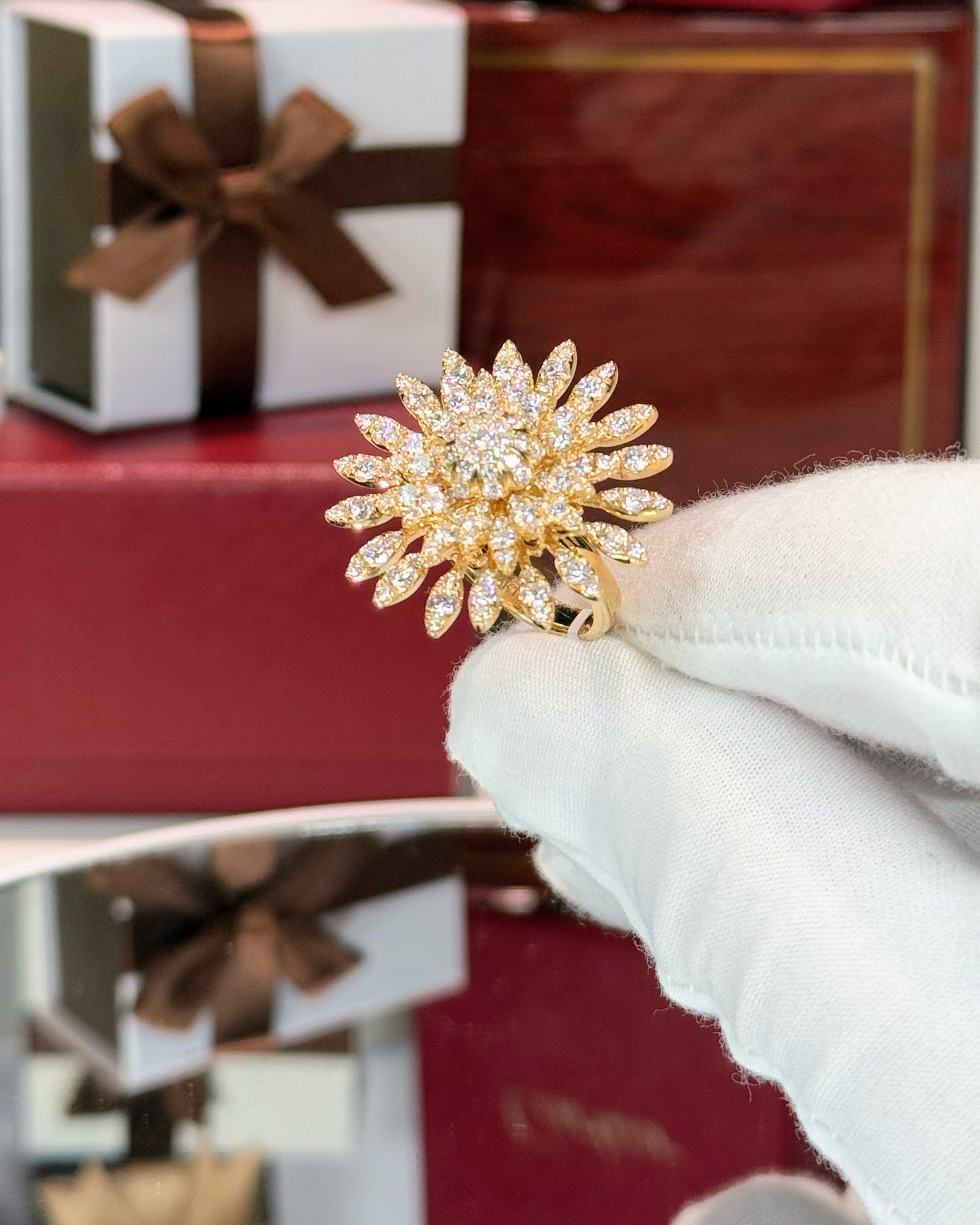 14k Yellow Gold Sunflower Diamond Ring