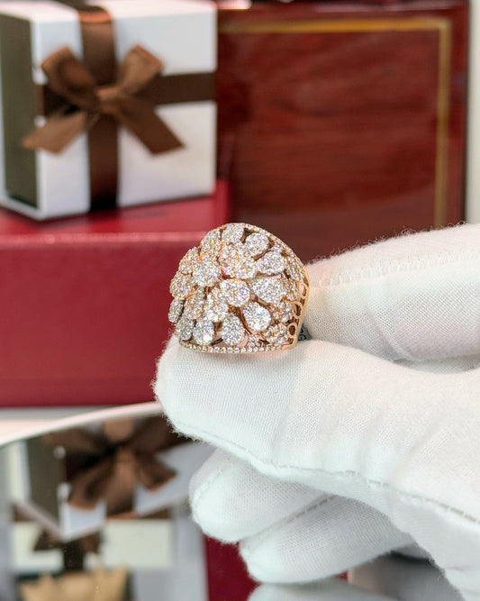 14k Rose Gold Floral Pattern Diamond Dome Ring