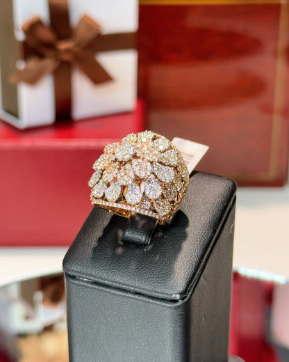14k Rose Gold Floral Pattern Diamond Dome Ring