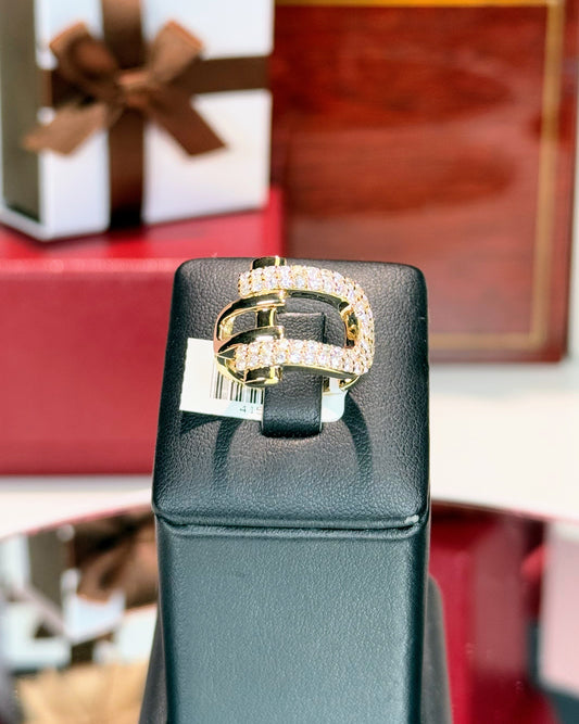 Belt Buckle Design 14k Yellow Gold Diamond Ring