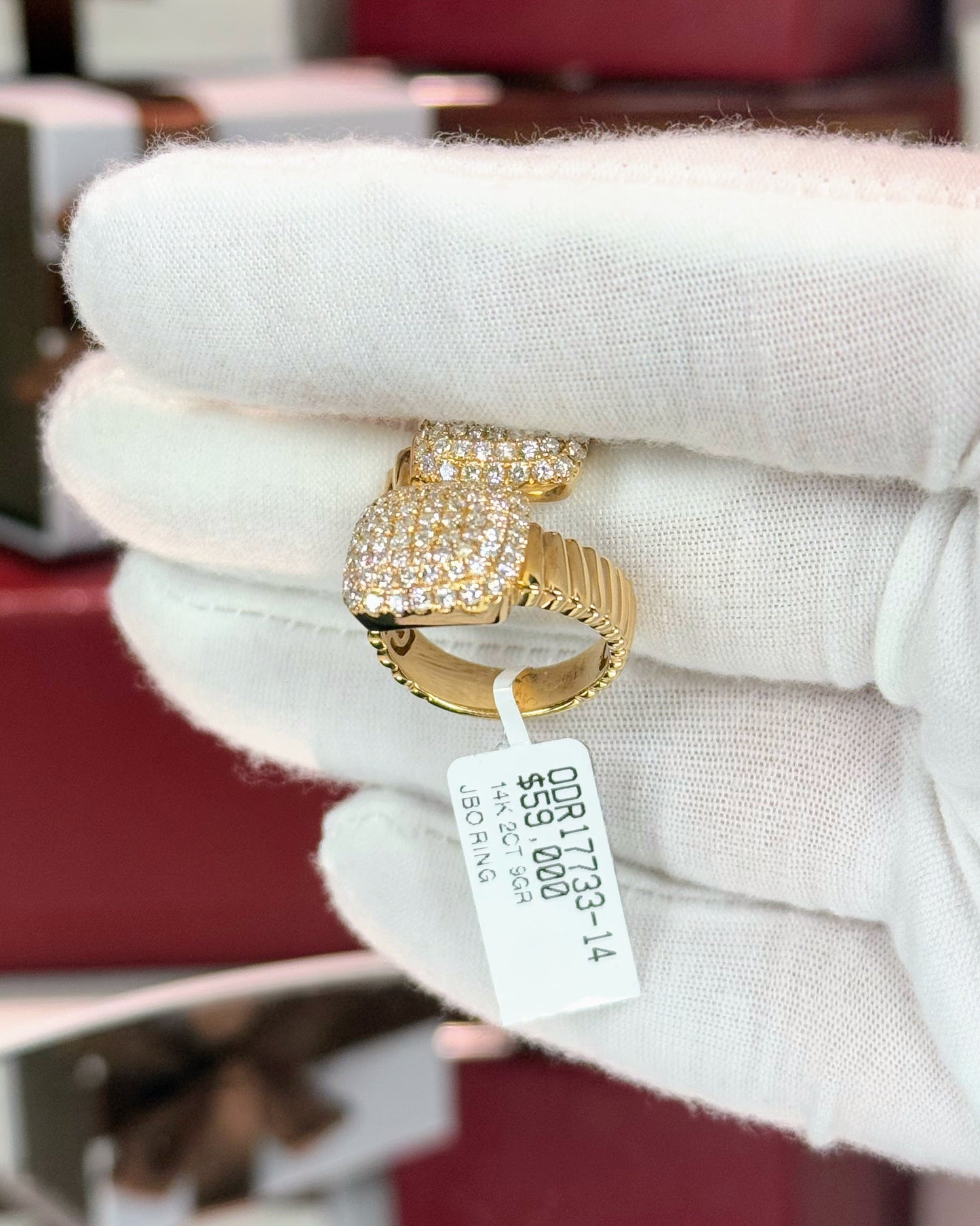 14k Yellow Gold Square Clusters Diamond Bypass Ring