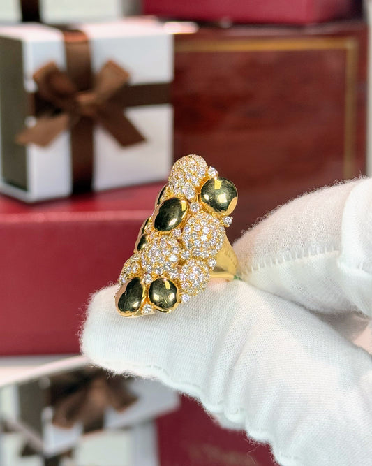 Diamond and Gold Nugget 18k Yellow Gold Ring