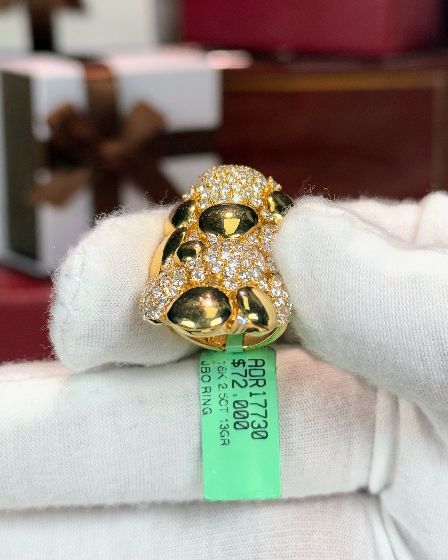 Diamond and Gold Nugget 18k Yellow Gold Ring