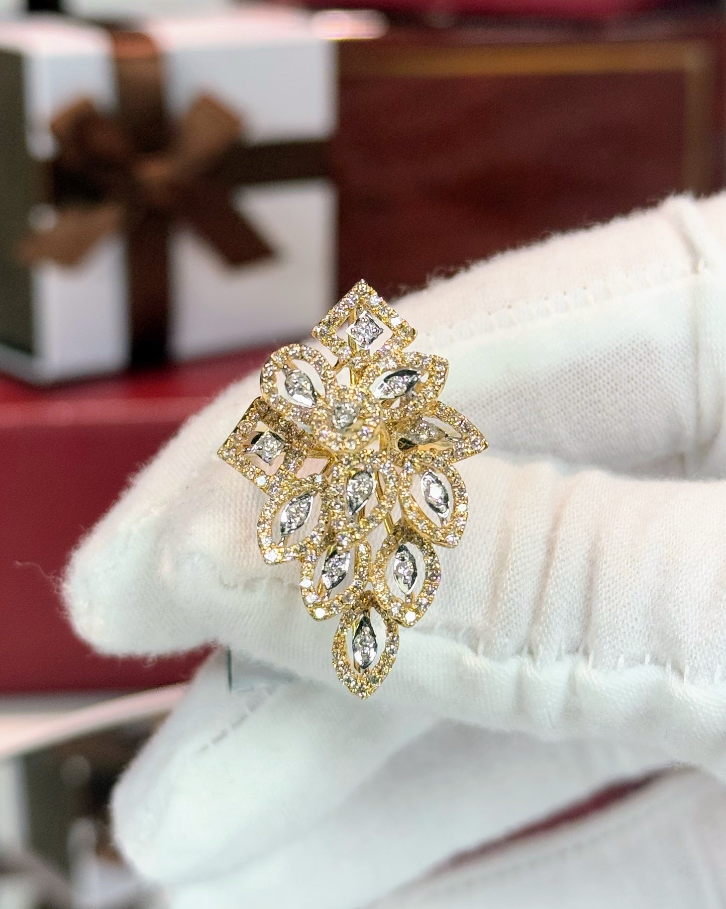 Cascade Bouquet Design 14k Yellow Gold Diamond Ring