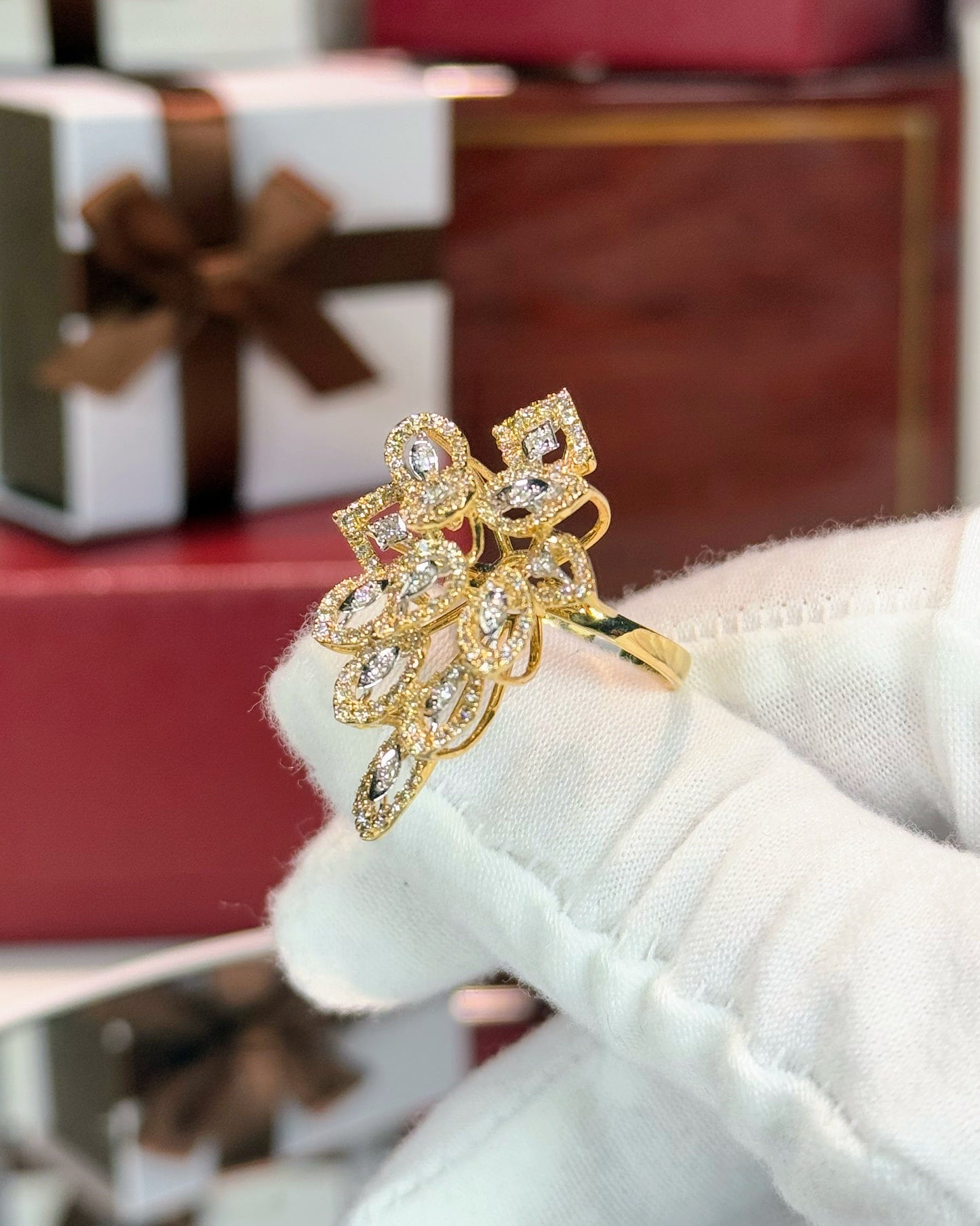 Cascade Bouquet Design 14k Yellow Gold Diamond Ring