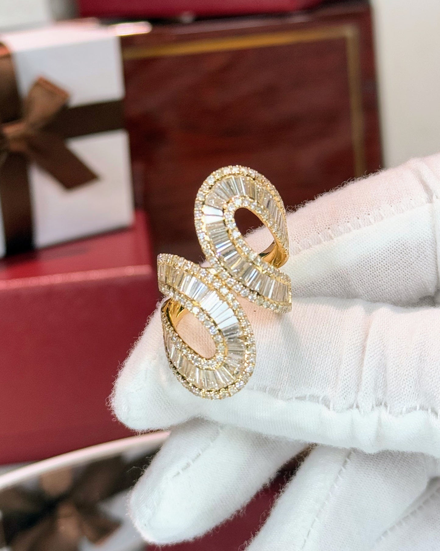 14k Yellow Gold Baguette Diamond Bypass Ring