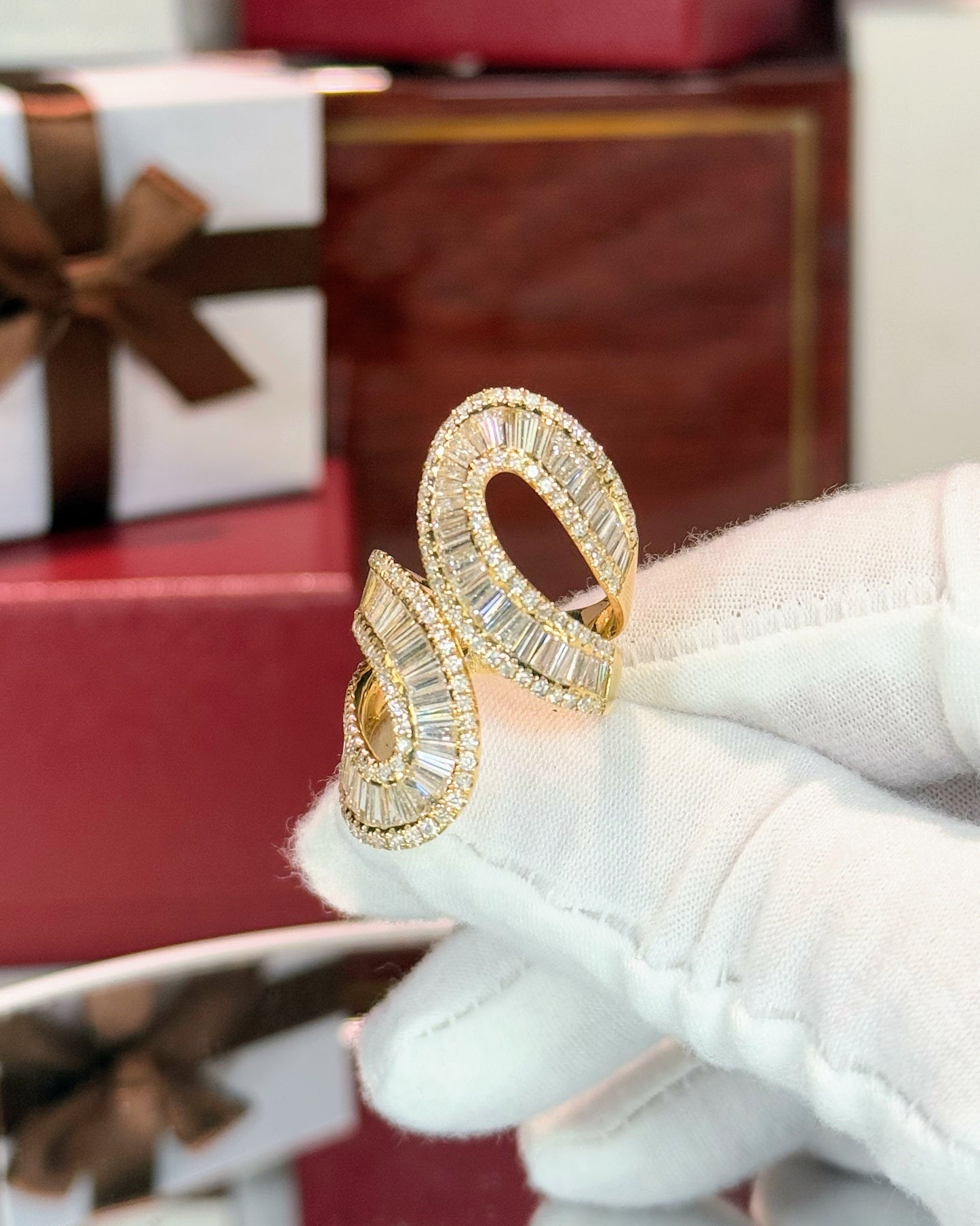 14k Yellow Gold Baguette Diamond Bypass Ring