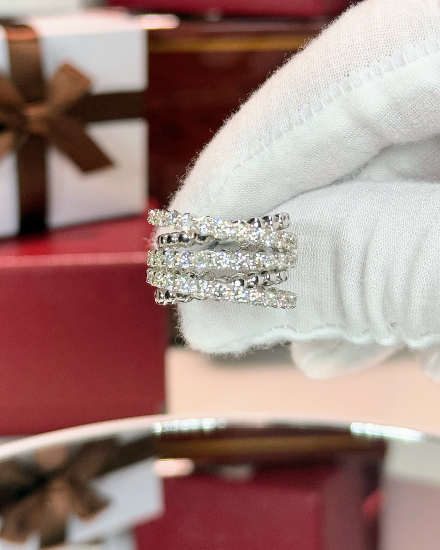 Interlocking Rings Design 14k White Gold Diamond Ring