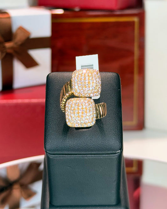14k Yellow Gold Square Clusters Diamond Bypass Ring