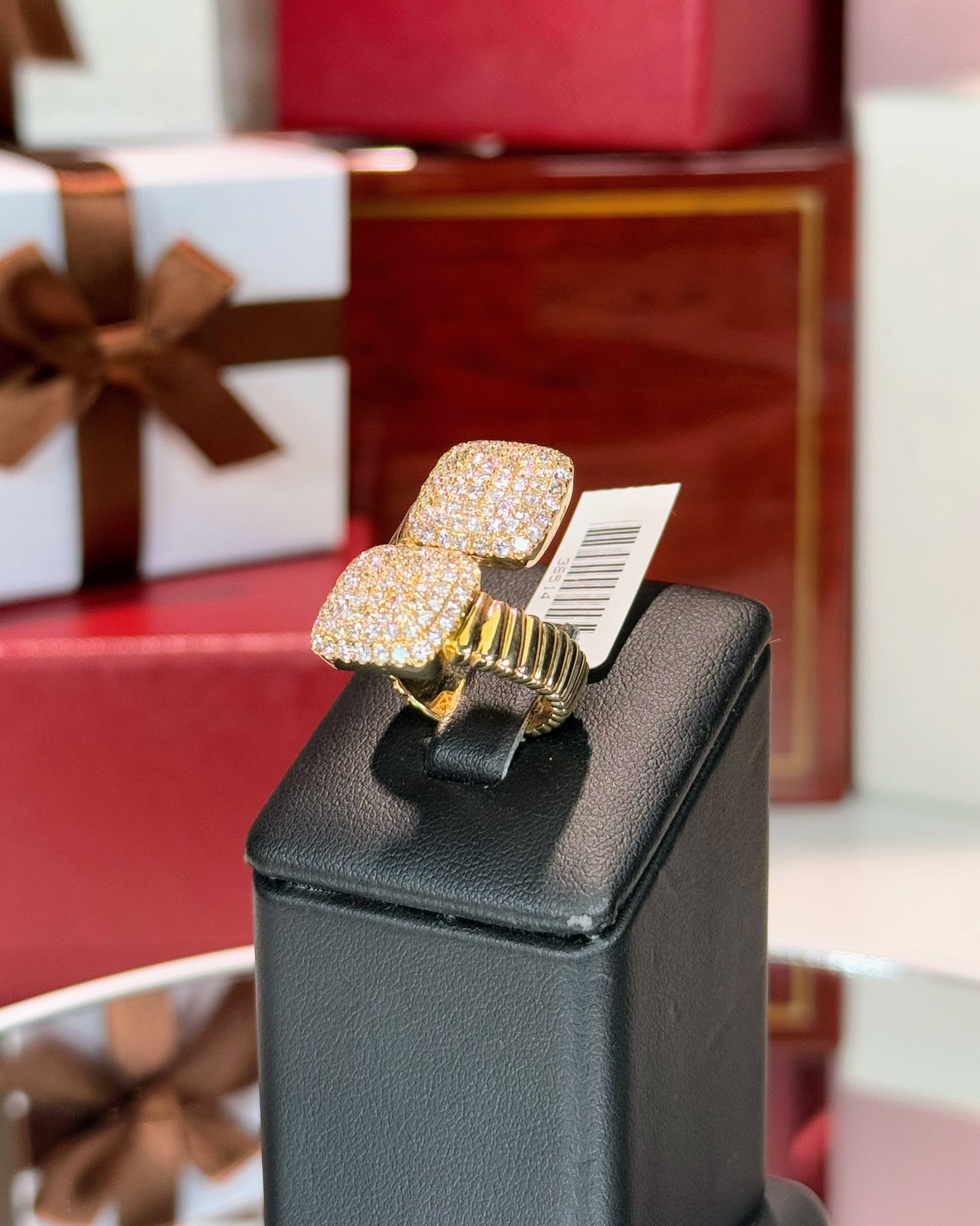 14k Yellow Gold Square Clusters Diamond Bypass Ring