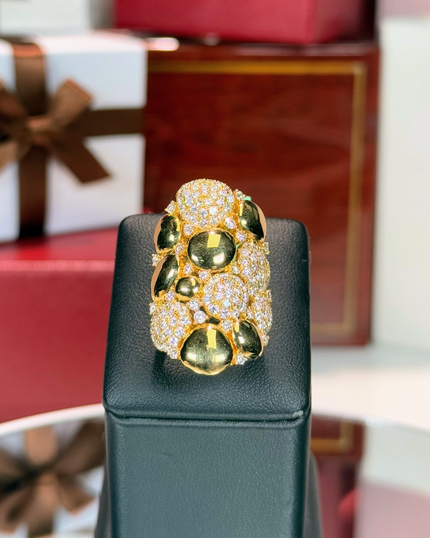 Diamond and Gold Nugget 18k Yellow Gold Ring