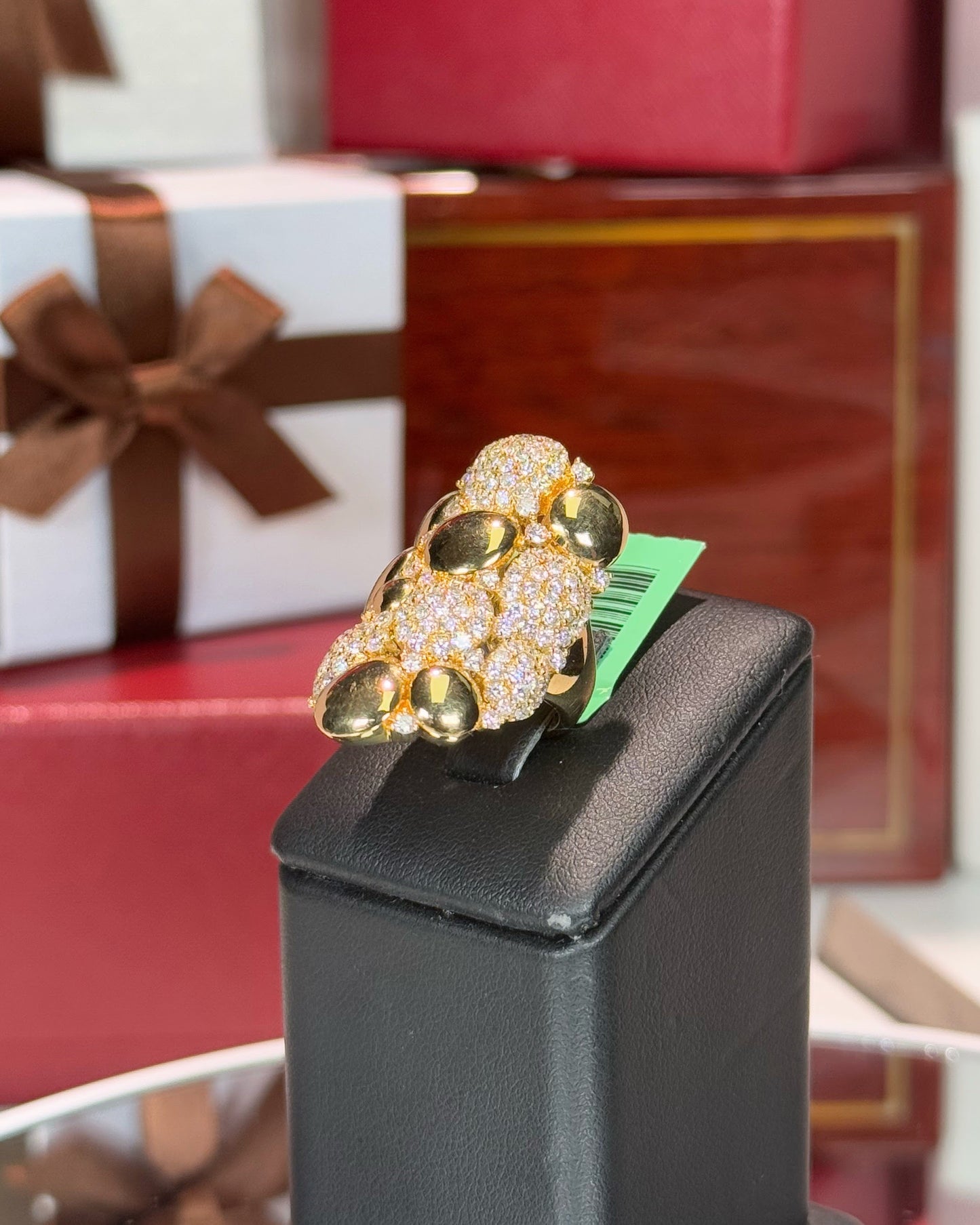Diamond and Gold Nugget 18k Yellow Gold Ring