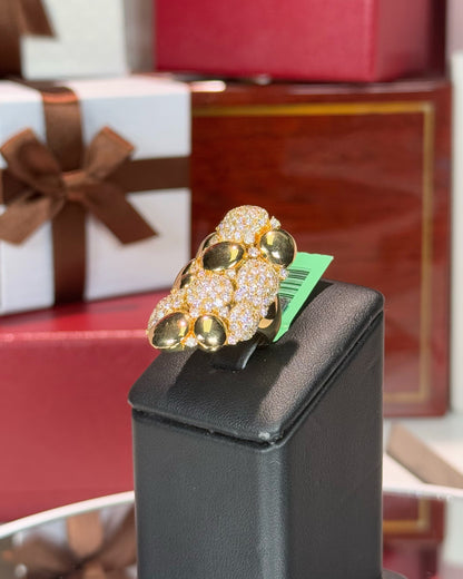 Diamond and Gold Nugget 18k Yellow Gold Ring