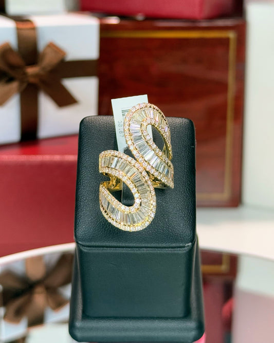 14k Yellow Gold Baguette Diamond Bypass Ring