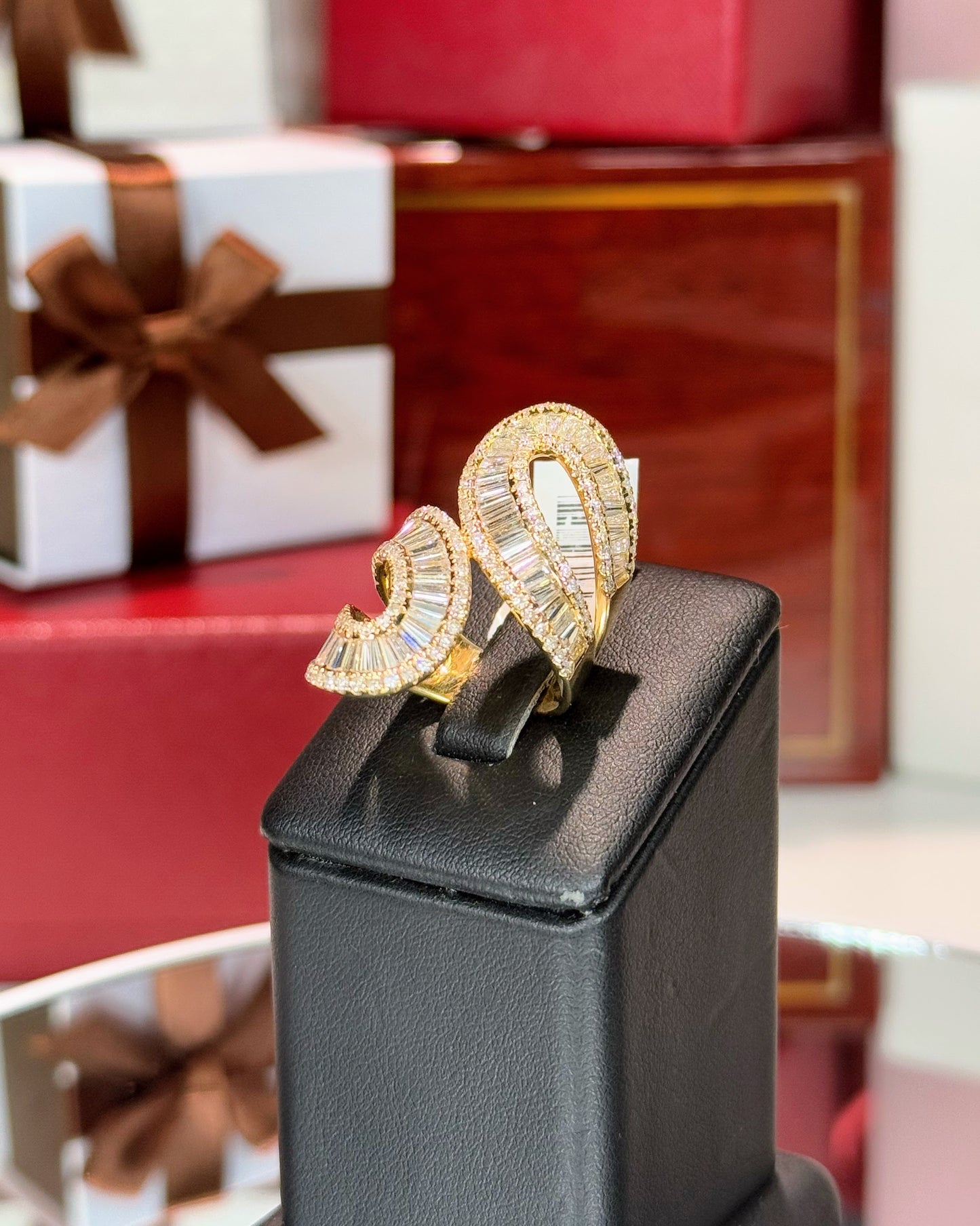 14k Yellow Gold Baguette Diamond Bypass Ring