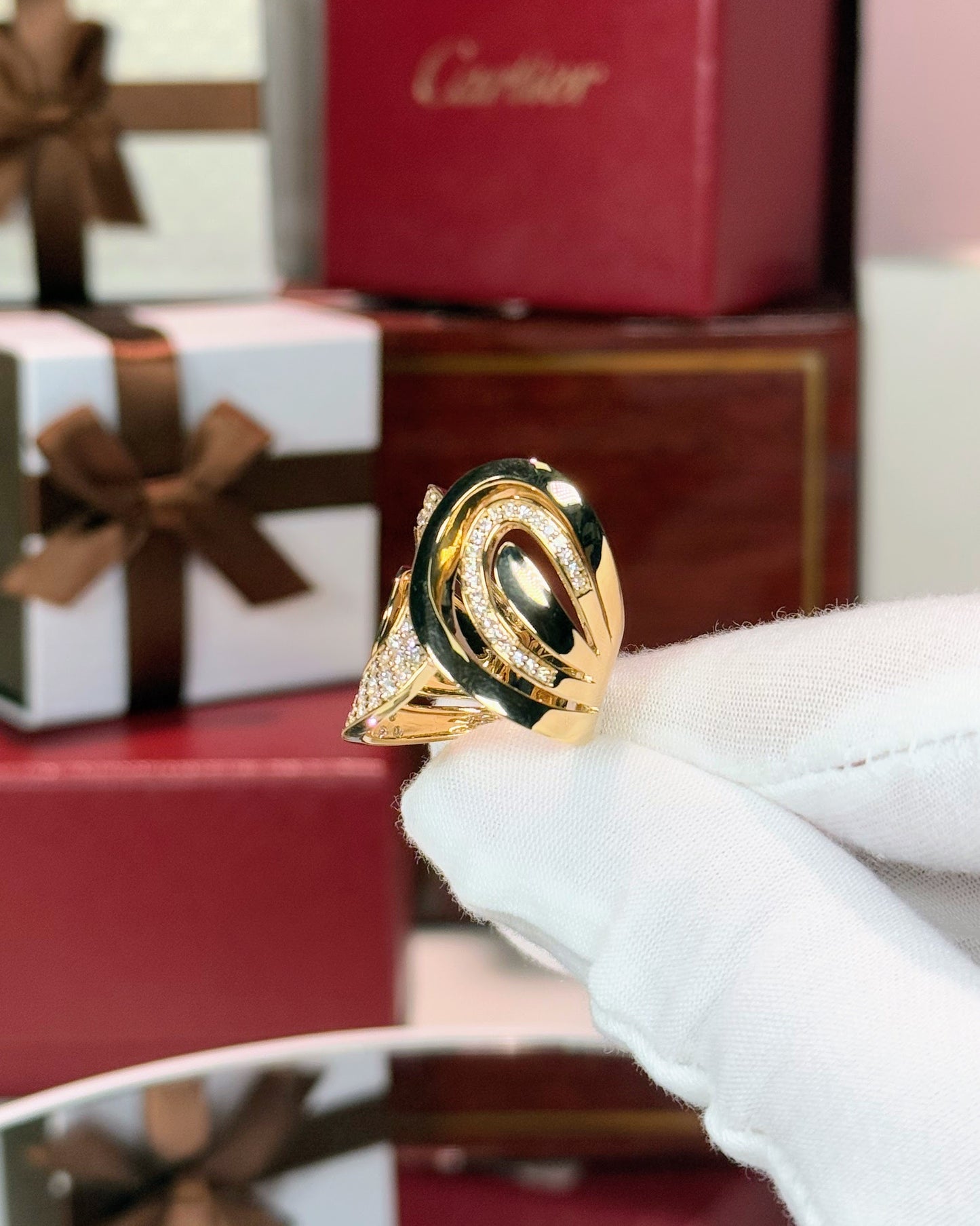 14k Yellow Gold Diamond Paved Fashion Ring