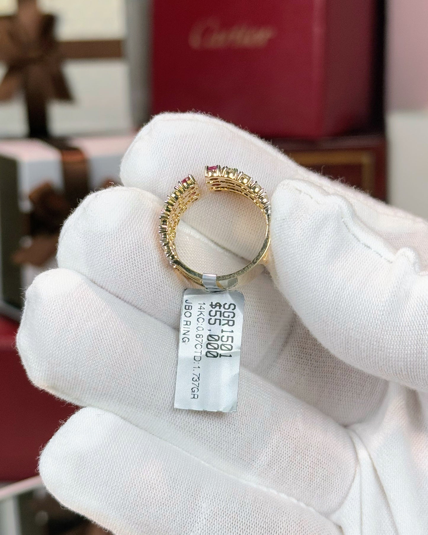 Ruby and Diamond Triple Layer 14k Yellow Gold Open Ring