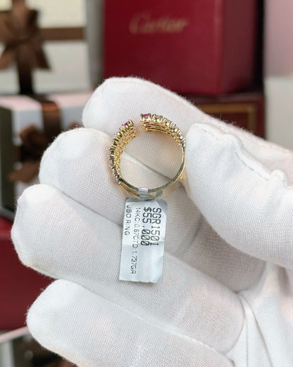 Ruby and Diamond Triple Layer 14k Yellow Gold Open Ring