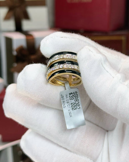 14k Yellow Gold Black Enamel Diamond Ring