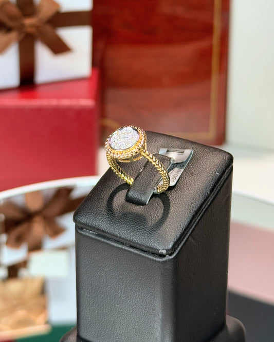 14k Yellow Gold Round Cluster Diamond Rope Shank Ring