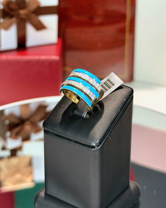 14k Yellow Gold Blue Enamel Diamond Ring