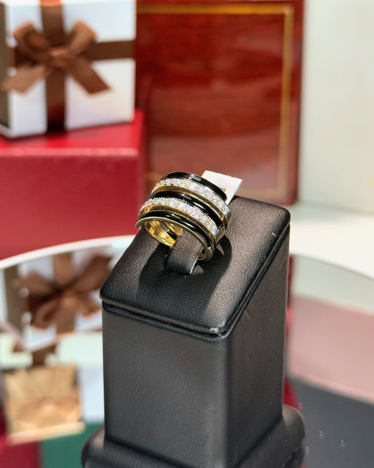 14k Yellow Gold Black Enamel Diamond Ring