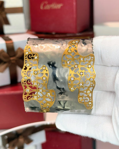 18k Yellow Gold Filigree Blackened Wristband