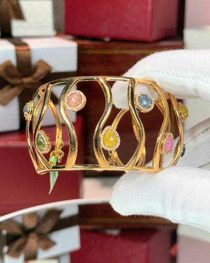 Assorted Color Stones 18k Rose Gold Bangle