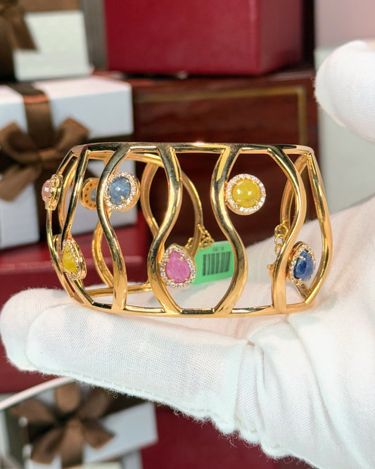 Assorted Color Stones 18k Rose Gold Bangle