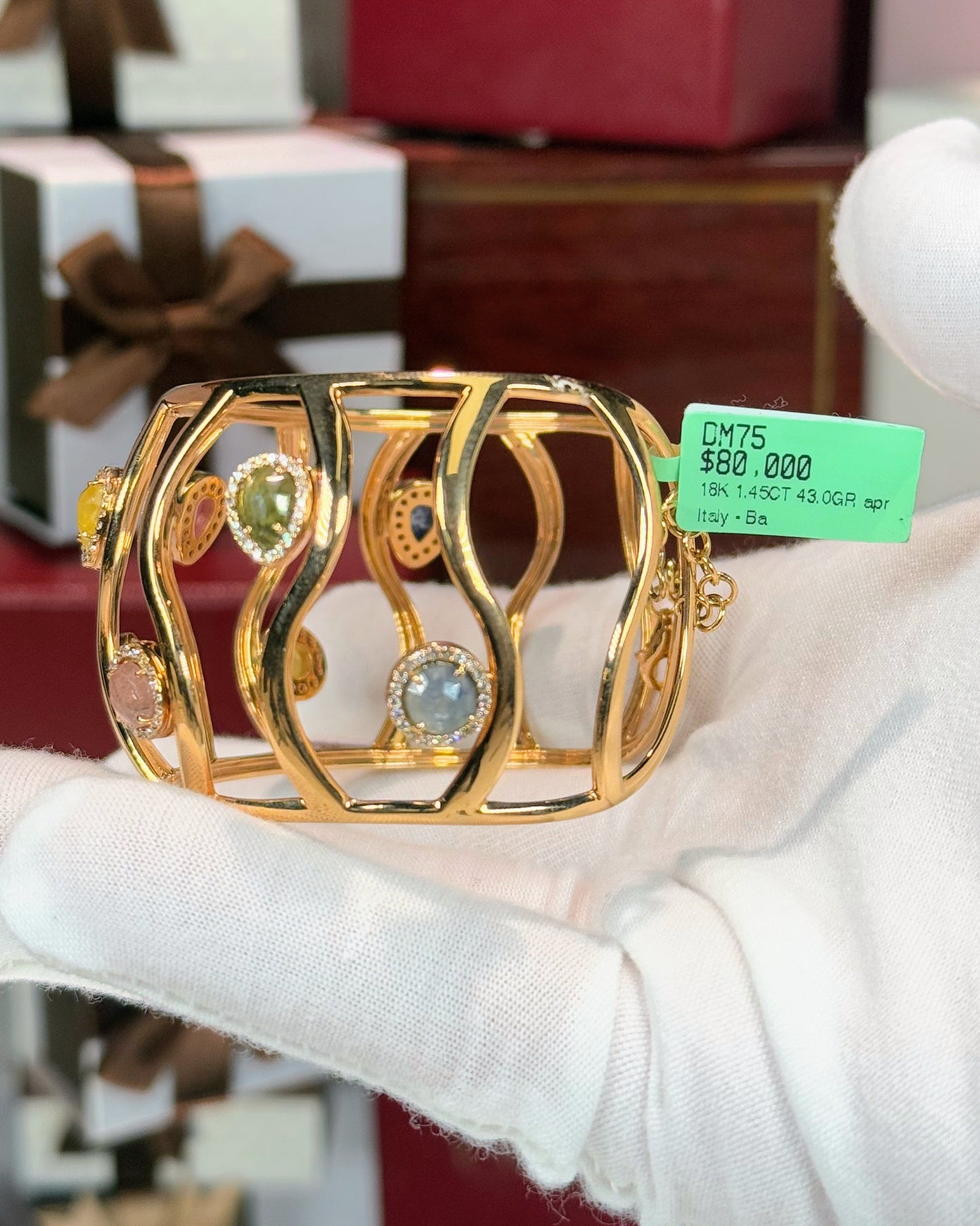 Assorted Color Stones 18k Rose Gold Bangle