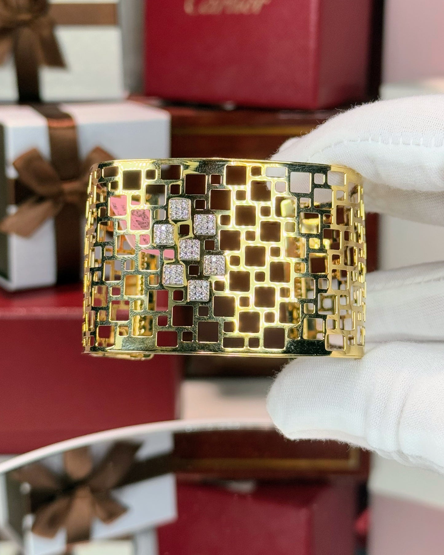 14k Yellow Gold Geometric Square Open Bangle