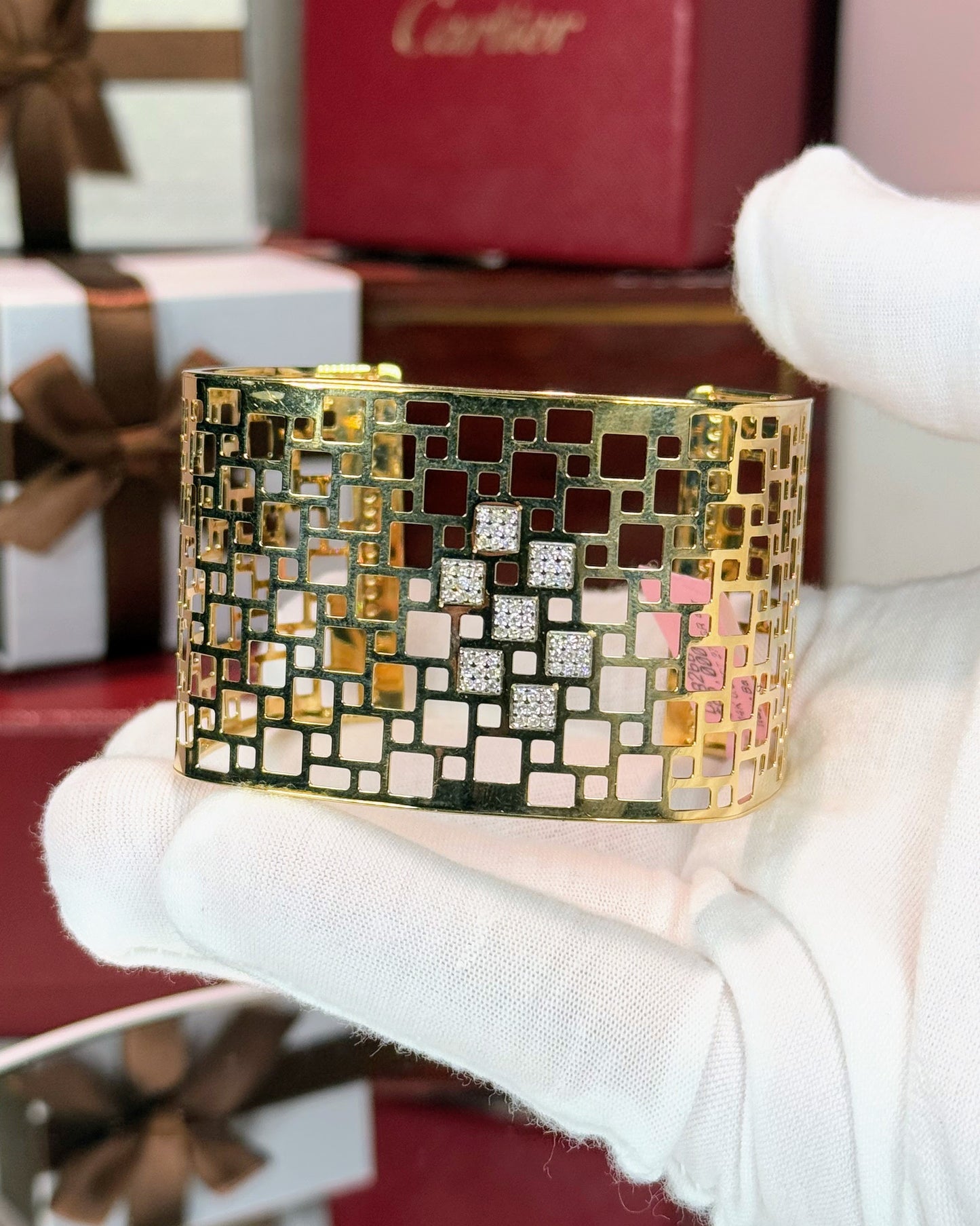 14k Yellow Gold Geometric Square Open Bangle