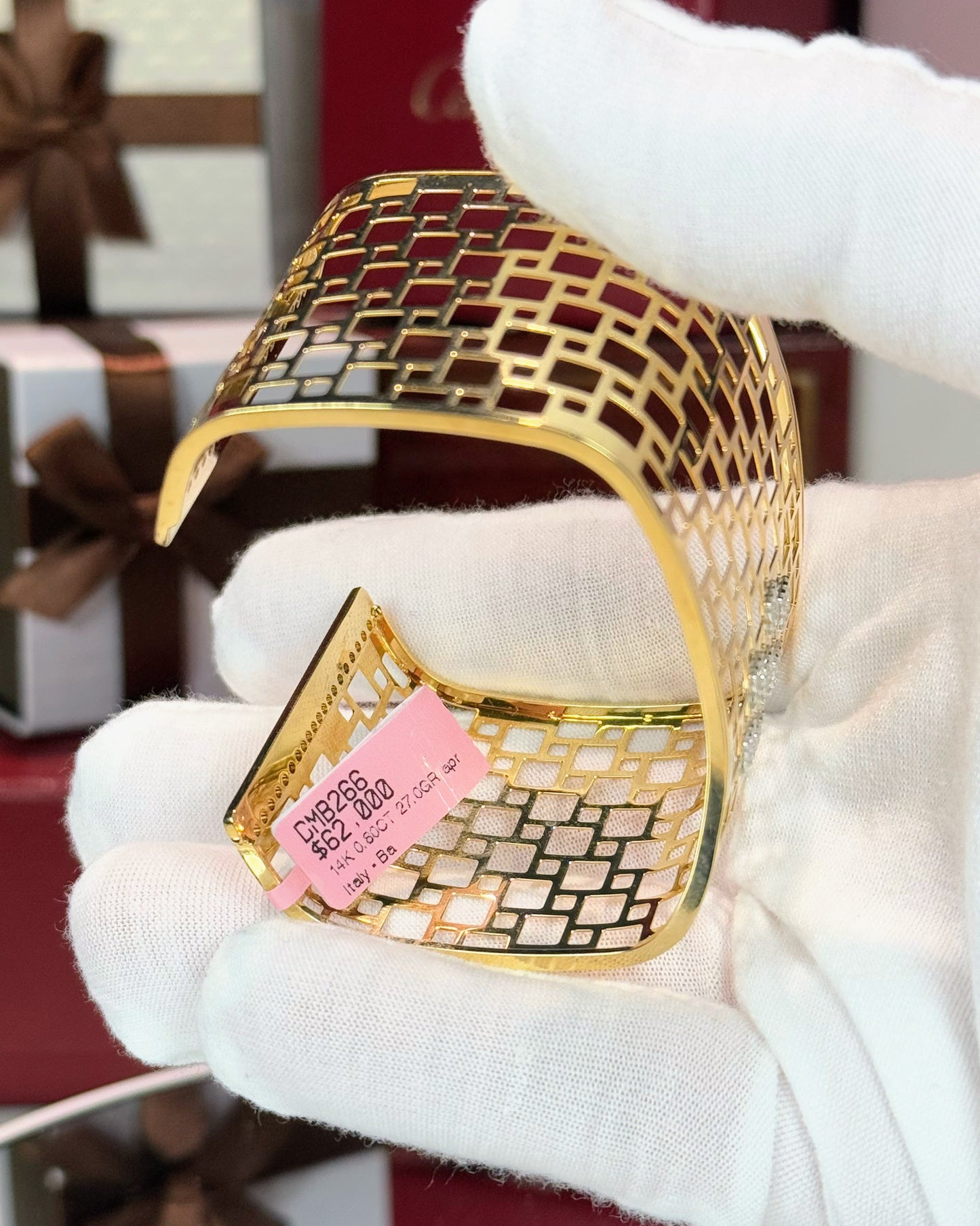 14k Yellow Gold Geometric Square Open Bangle