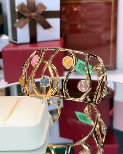Assorted Color Stones 18k Rose Gold Bangle