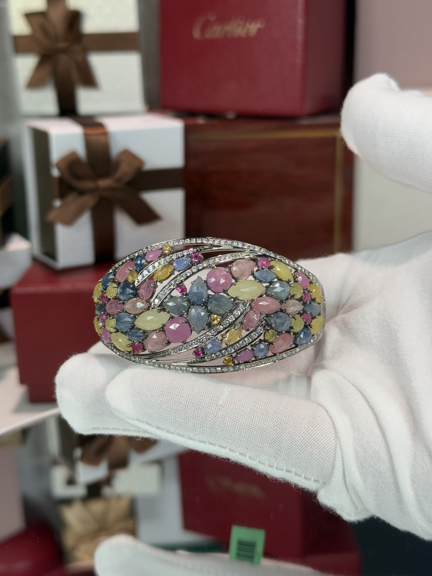 18k White Gold Assorted Color Stone Bangle