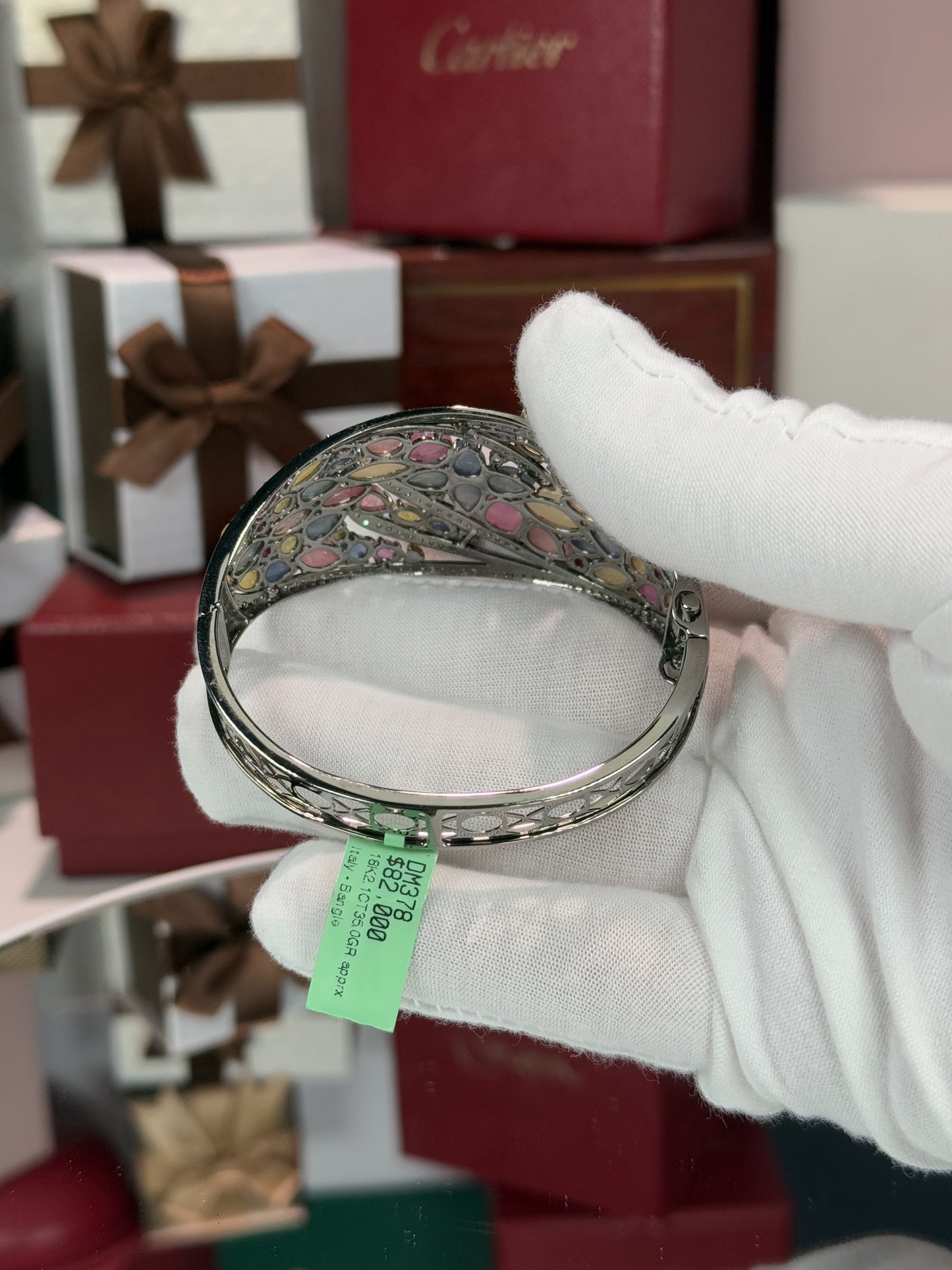 18k White Gold Assorted Color Stone Bangle