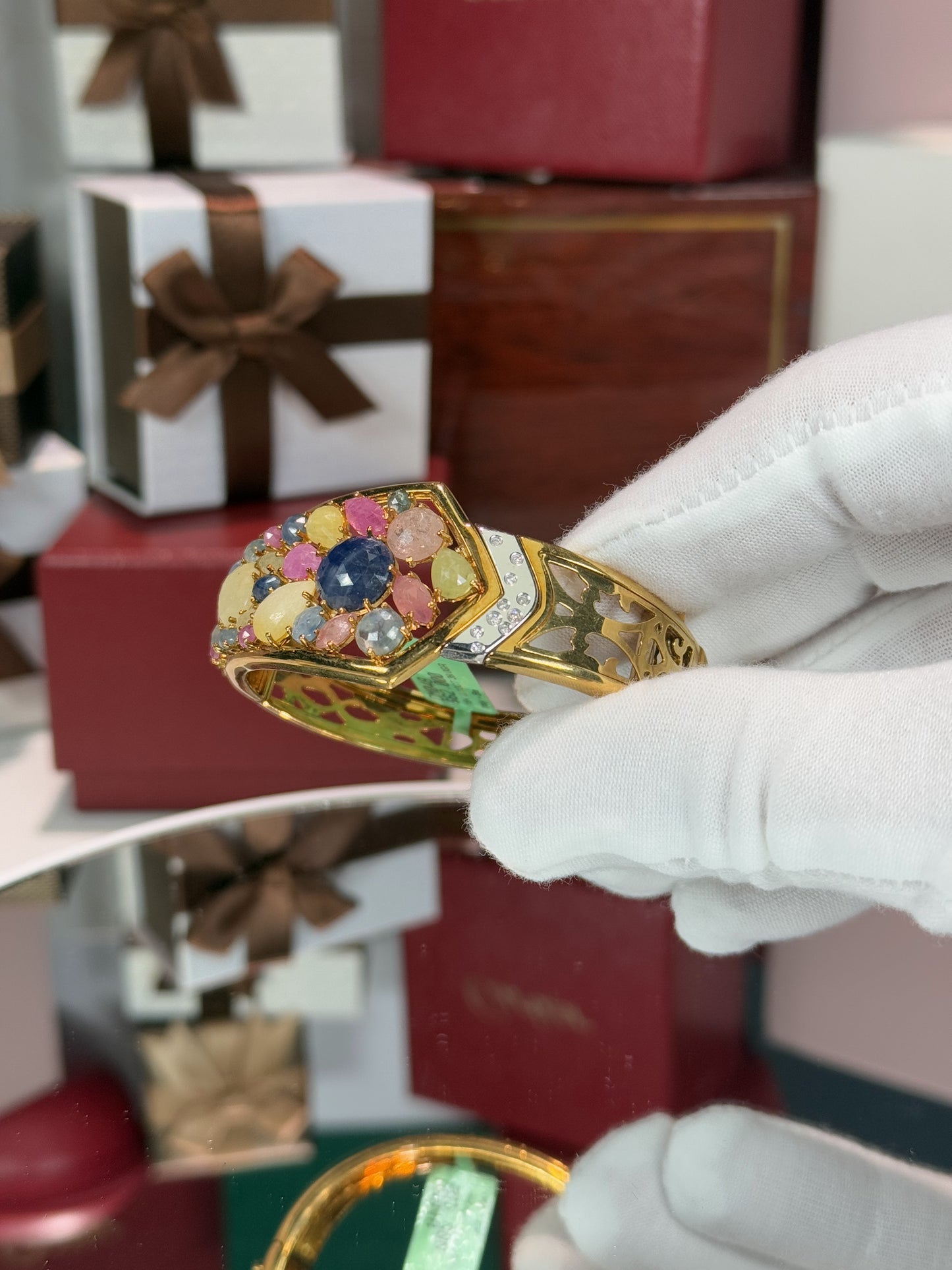 18k Yellow Gold Assorted Color Stone Bangle