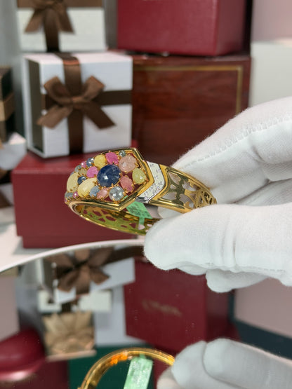 18k Yellow Gold Assorted Color Stone Bangle