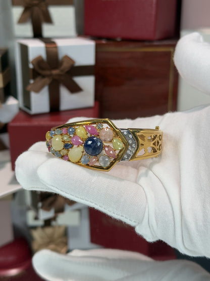 18k Yellow Gold Assorted Color Stone Bangle