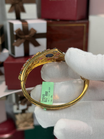 18k Yellow Gold Assorted Color Stone Bangle