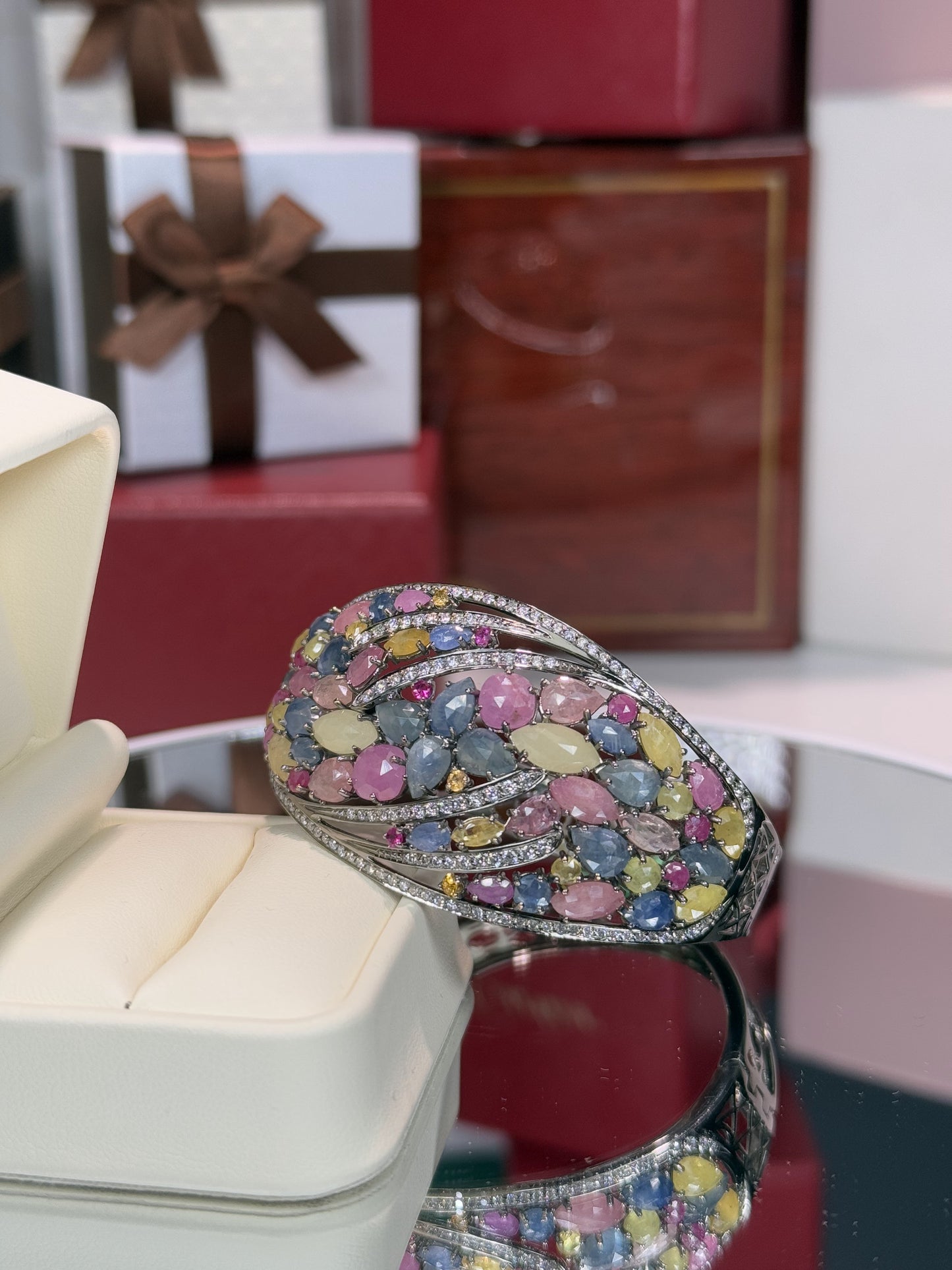 18k White Gold Assorted Color Stone Bangle