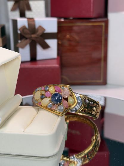 18k Yellow Gold Assorted Color Stone Bangle