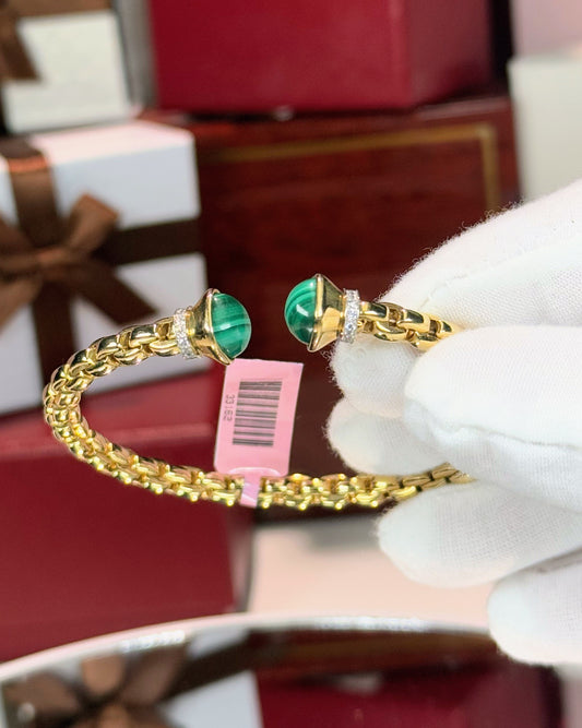 Malachite Open Cuff Yellow Gold Bangle