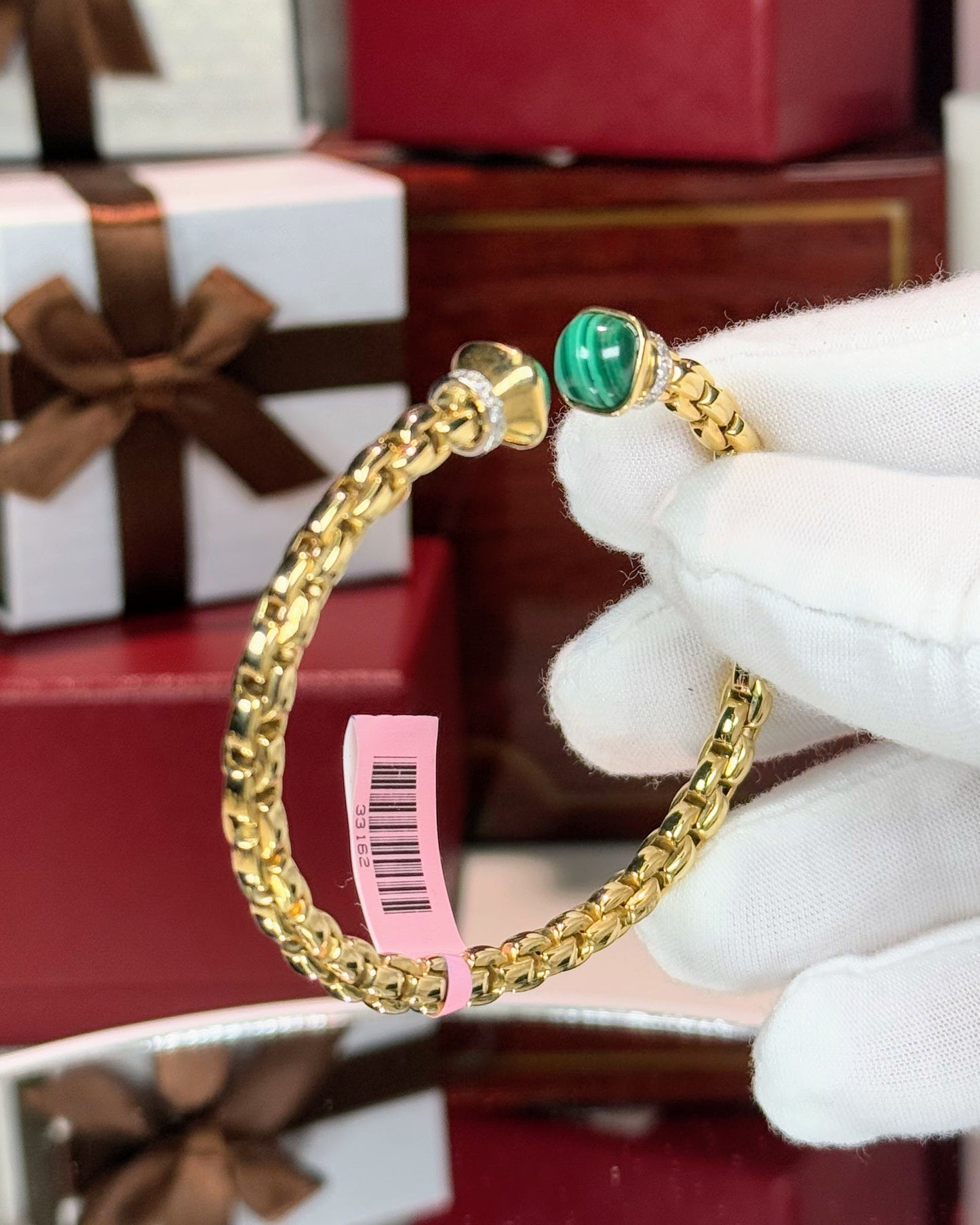 Malachite Open Cuff Yellow Gold Bangle
