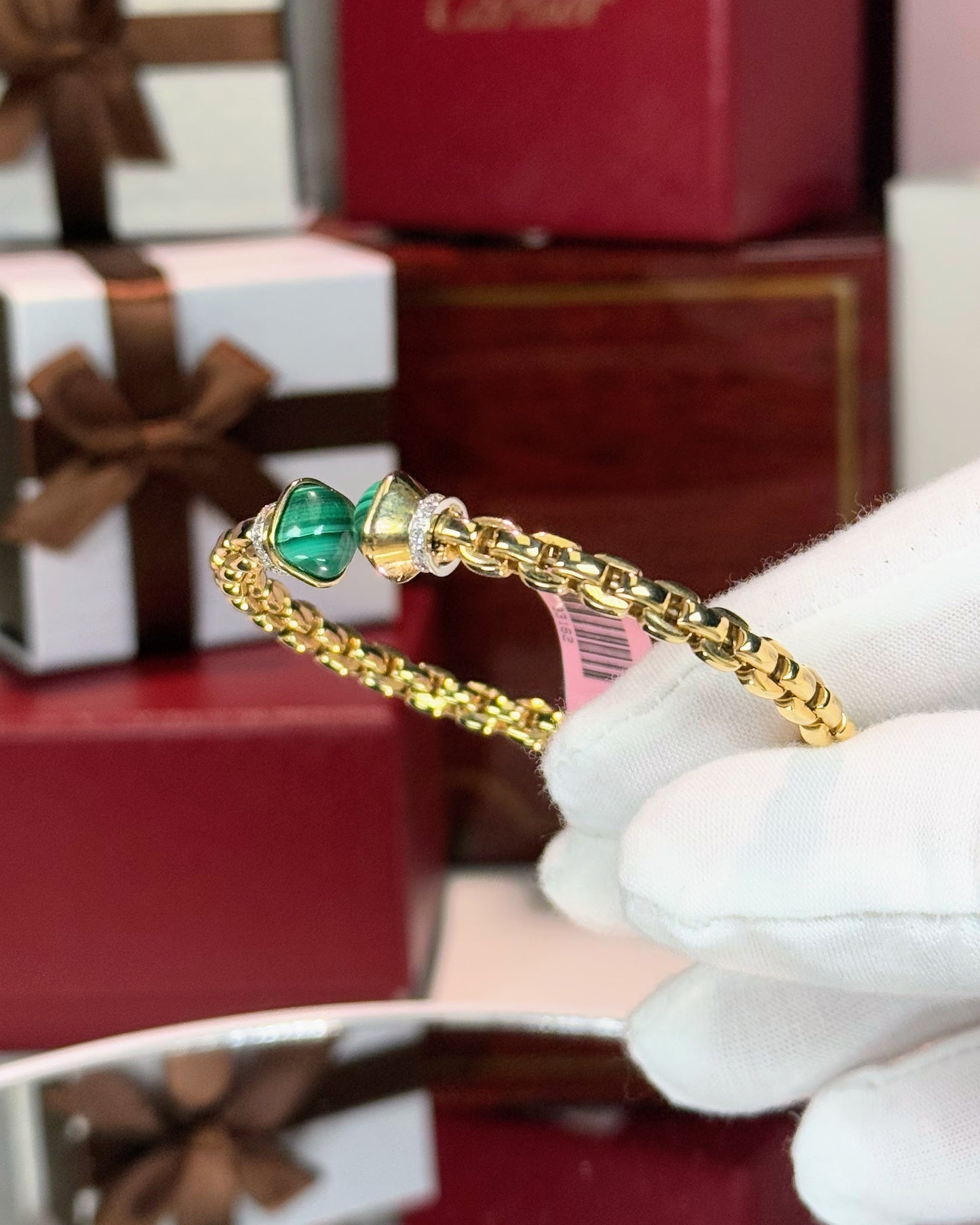 Malachite Open Cuff Yellow Gold Bangle