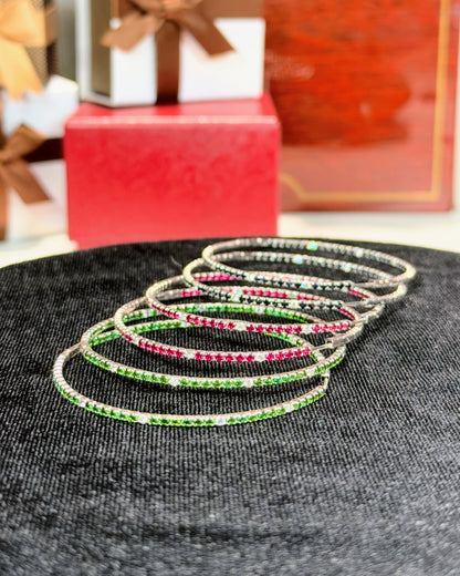 Color Stone and Diamond Hoop 14k White Gold Earrings (Red)