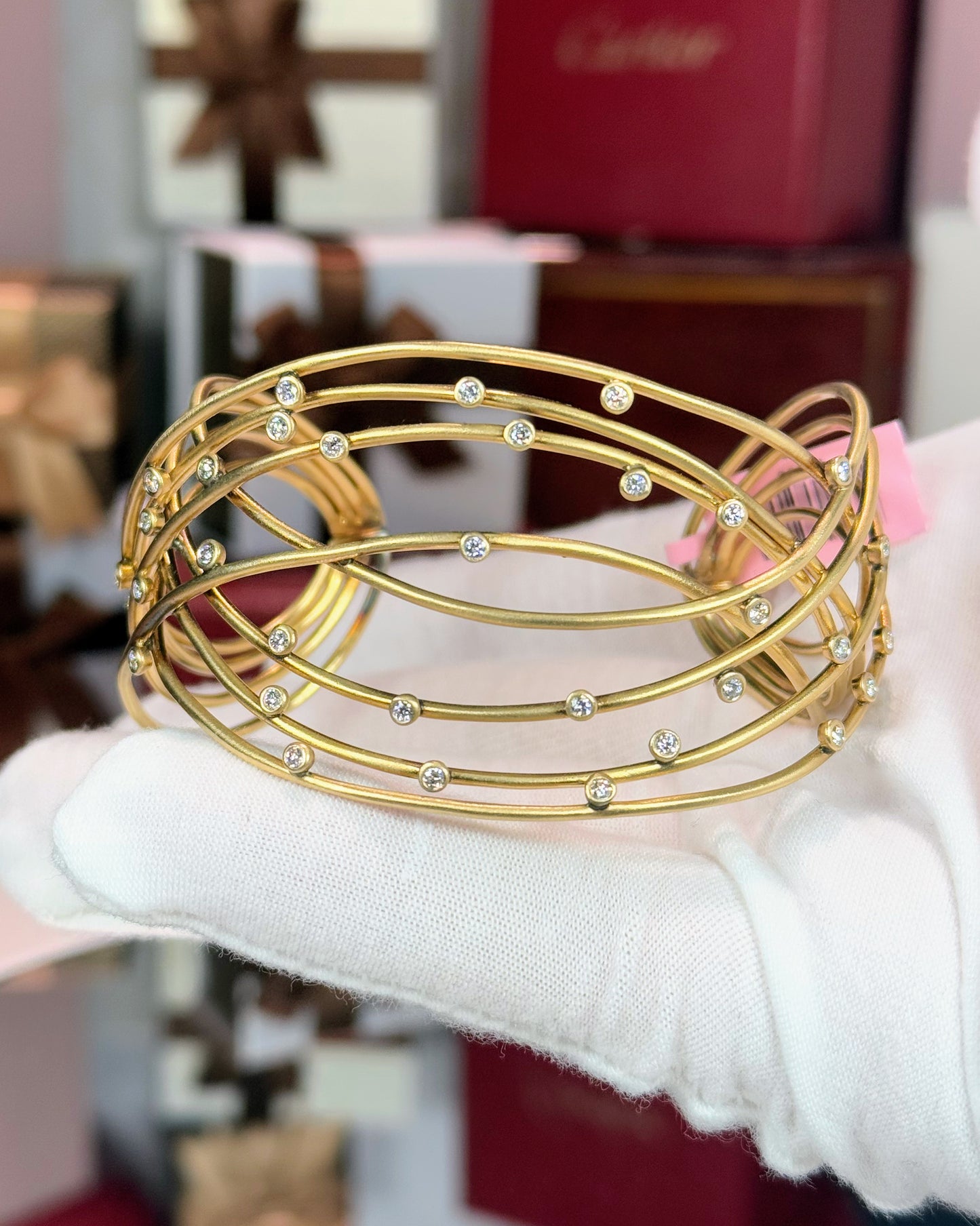 14k Yellow Gold and Diamond Bangle